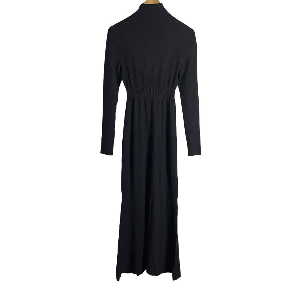 Toccin Black Ribbed Turtleneck Long Sleeve Midi Sweater Dress Size Medium - Picture 11 of 13